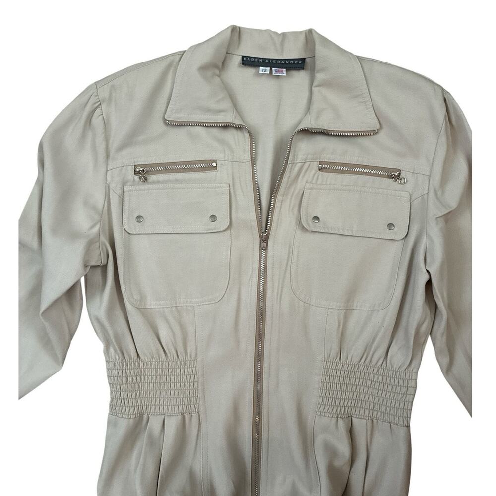 Karen Alexander vintage khaki full zip trench dress size 12 - Picture 6 of 15